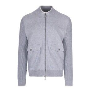 Eleventy High-Collar Casual Jacket With Textured Ribbed Sleeves - NWT